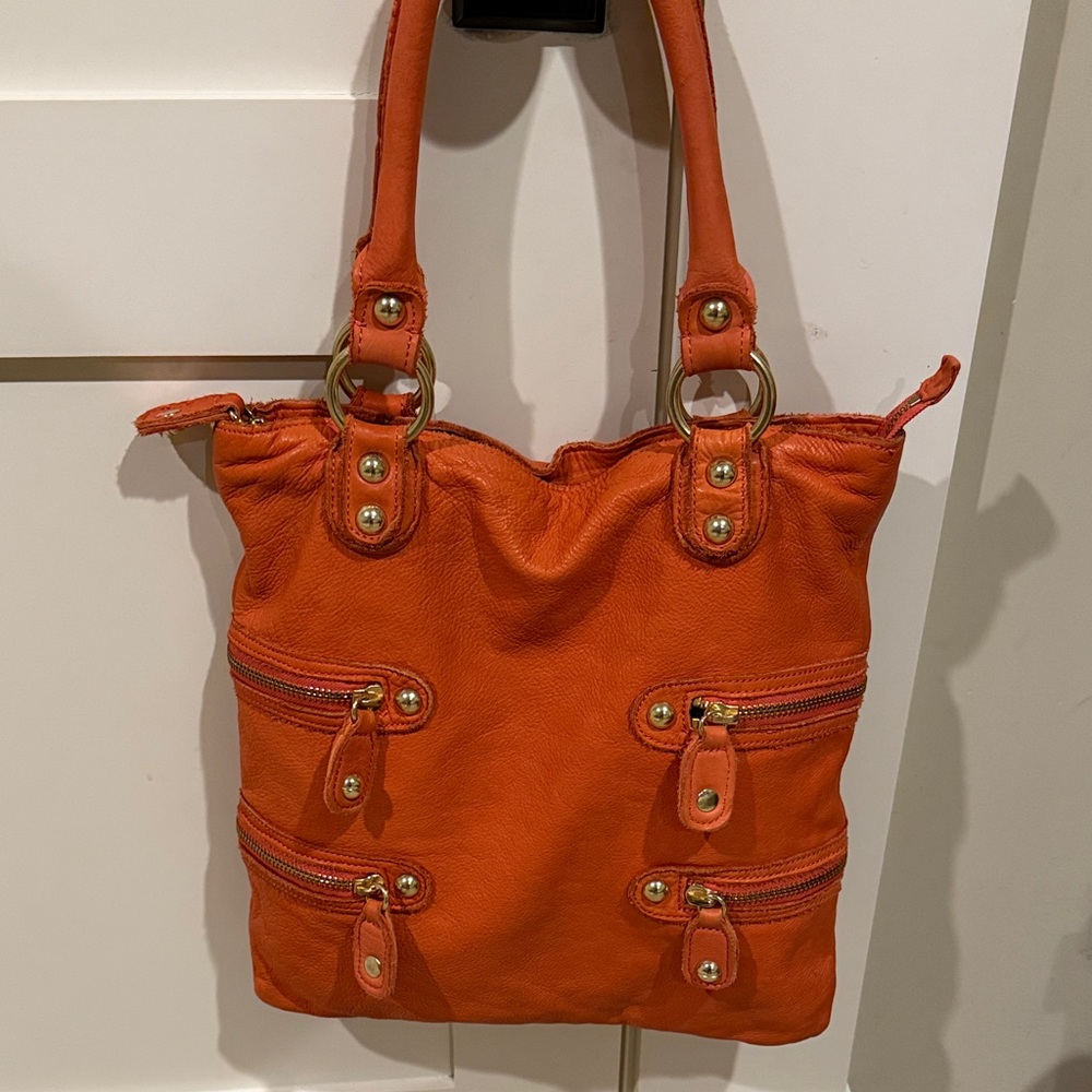 Linea Pelle Collection Orange Leather Tote Bag